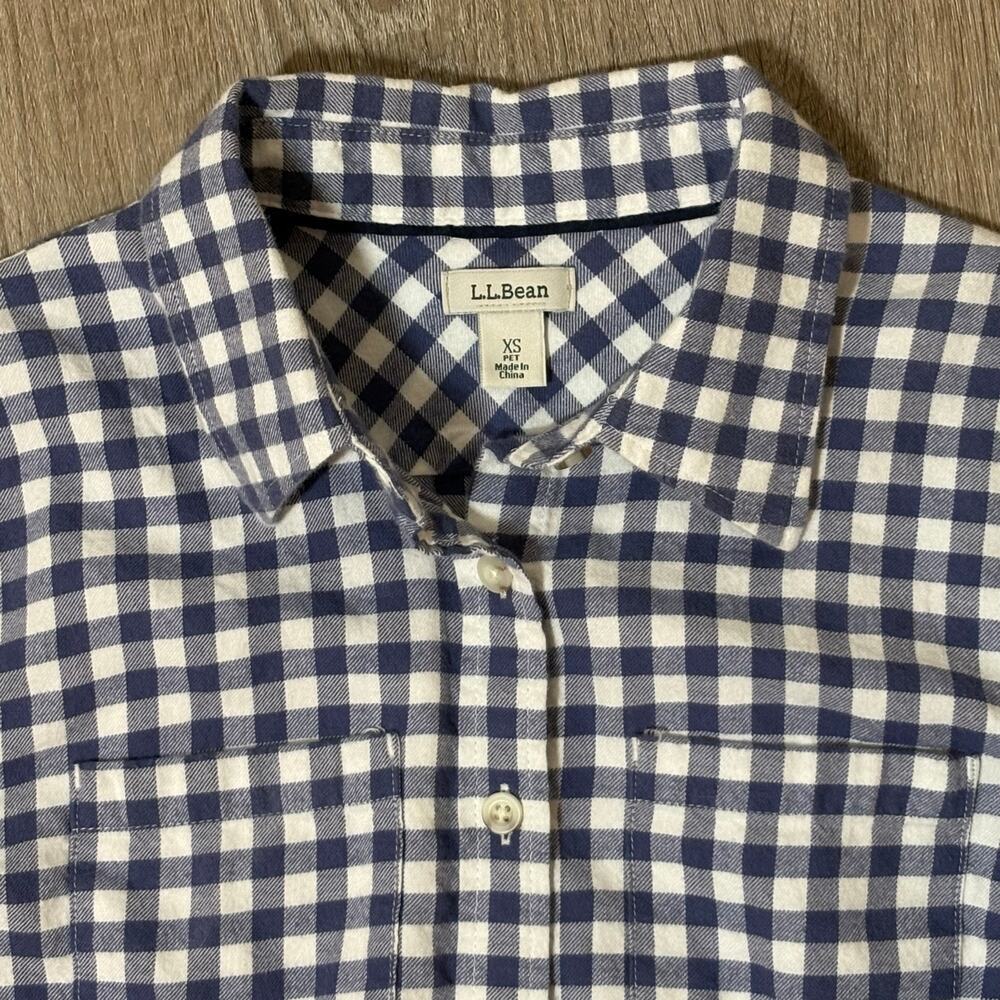 L.L.Bean XS Petite Blue White Gingham Button Down Shirt Flannel Preppy Coastal - Picture 2 of 10